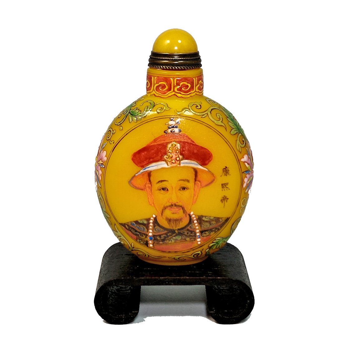 CHINESE ENAMELED PEKING GLASS SNUFF BOTTLE EMPEROR QIANLONG MARK (1 of 8)