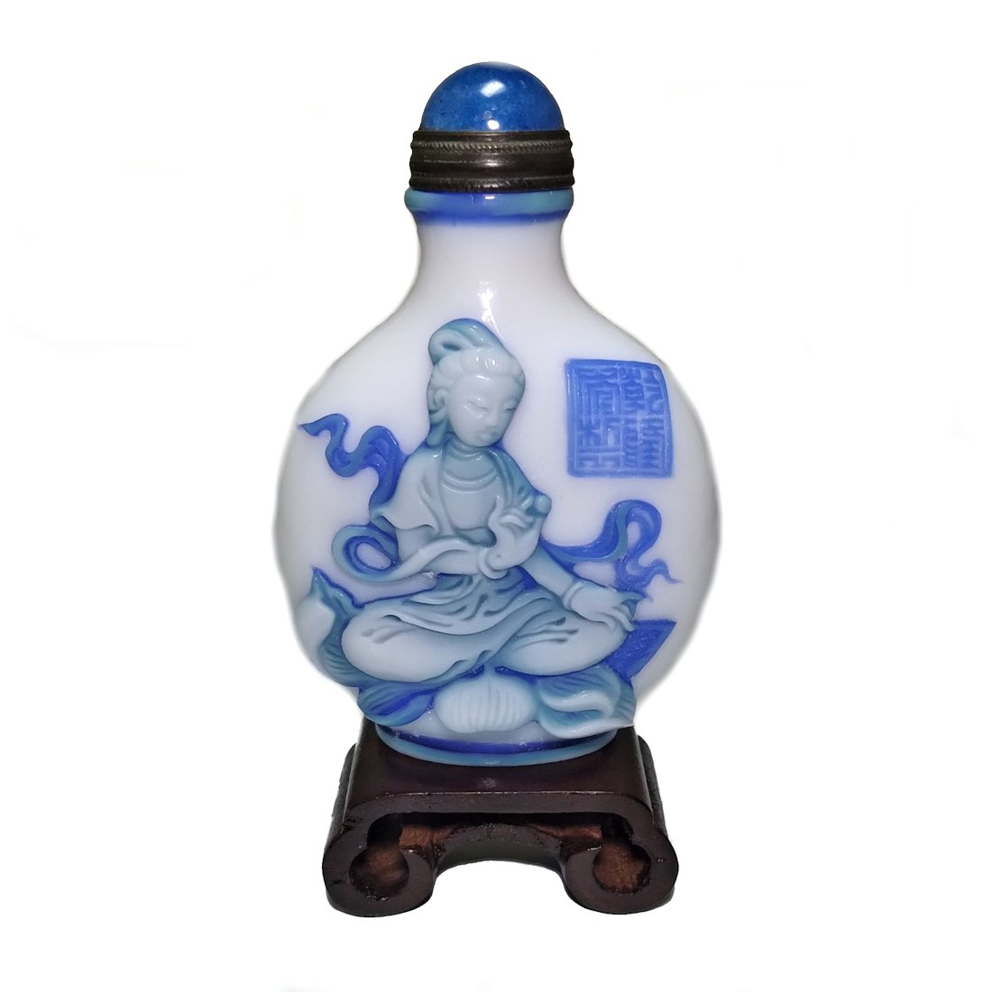 VERY FINE CHINESE PEKING GLASS SNUFF BOTTLE BUDDHA GUANYIN QIANLONG SEAL (1 of 7)