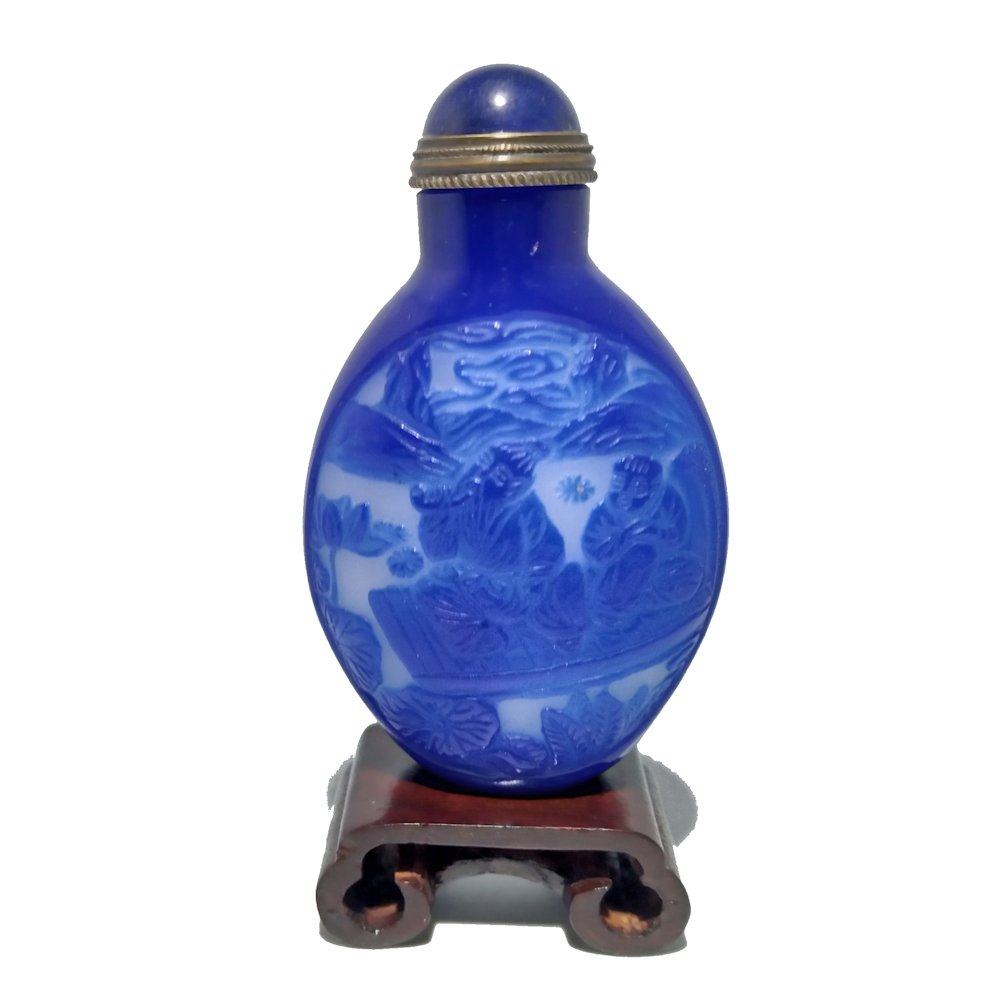 FINE CHINESE PEKING GLASS SNUFF BOTTLE ELDERS DISCIPLES LANDSCAPE BOAT (1 of 9)