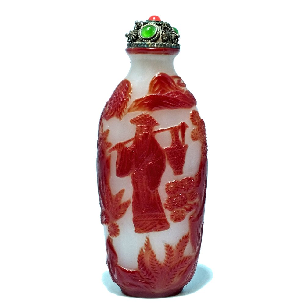 FINE CHINESE ANTIQUE PEKING GLASS SNUFF BOTTLE IMMORTALS 19TH C (1 of 8)