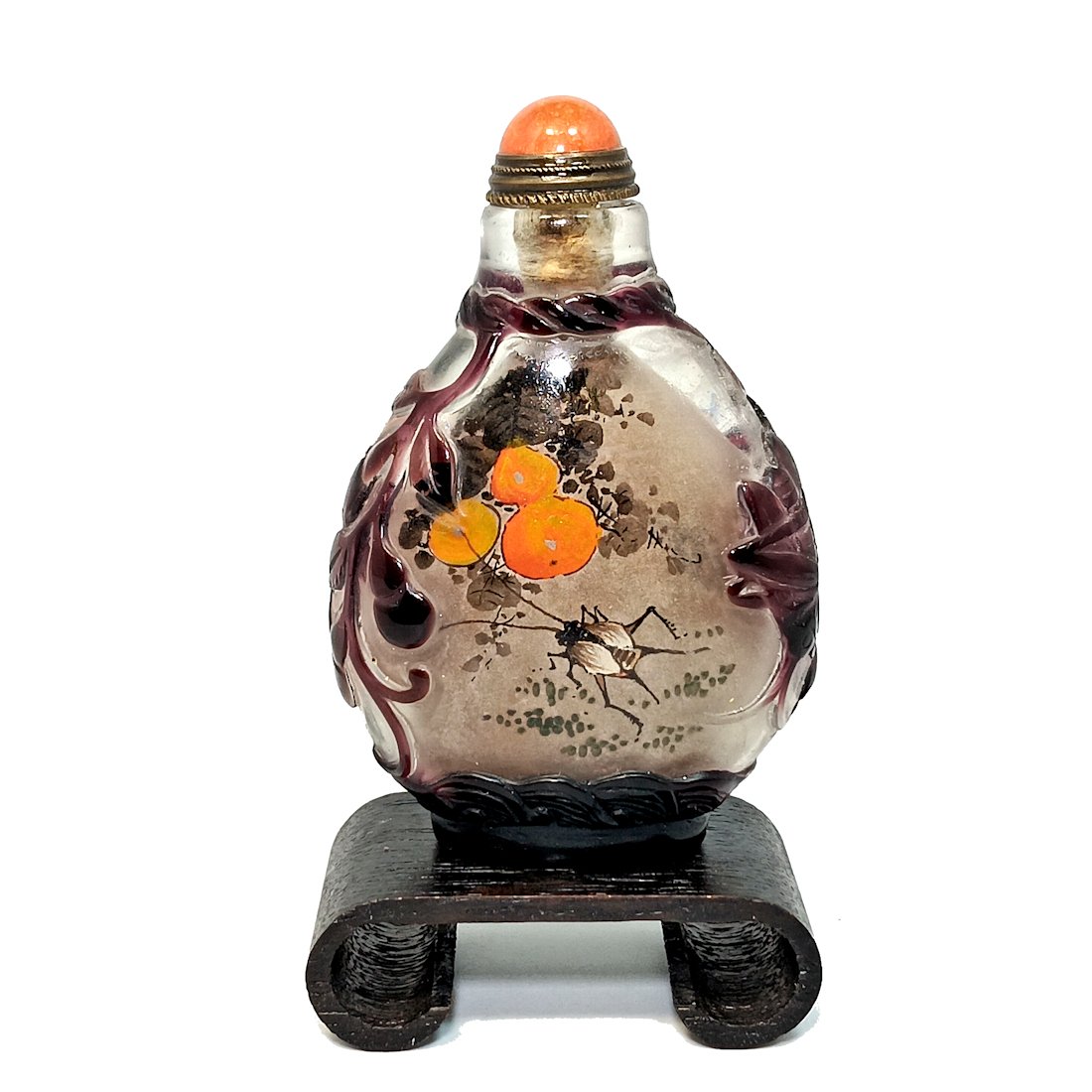 A SUPERB CHINESE SNUFF BOTTLE PEKING GLASS  INSIDE PAINTED CRICKETS (1 of 10)