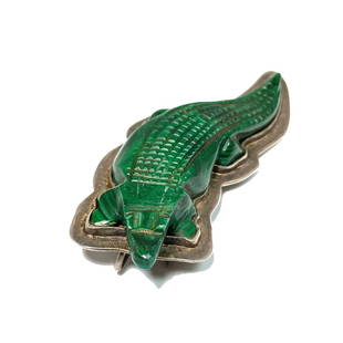 FAB STERLING MALACHITE BROOCH ALLIGATOR BY AMY KAHN RUSSELL: THE EXQUISITE BROOCH IS MARKED STERLING AKR. IT IS 2.5" LONG AND IT WEIGHS 25 GRAMS. A RARE AND VERY COLLECTIBLE ITEM BY AMY KAHN RUSSELL. WE PROVIDE IN-HOUSE SHIPPING.