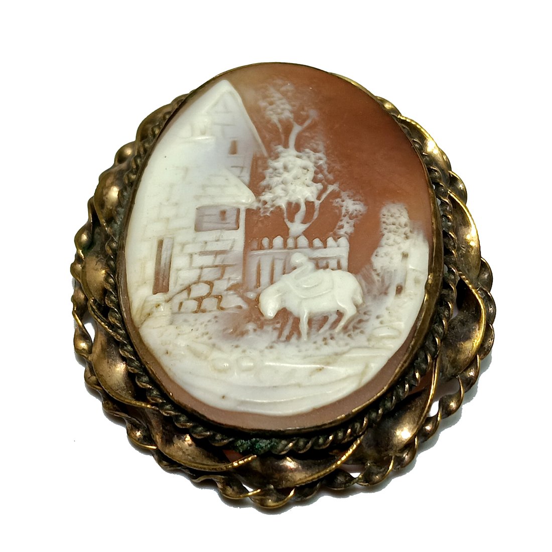 RARE ANTIQUE VICTORIAN SHELL CAMEO GOAT CHILD FIGURAL (1 of 5)