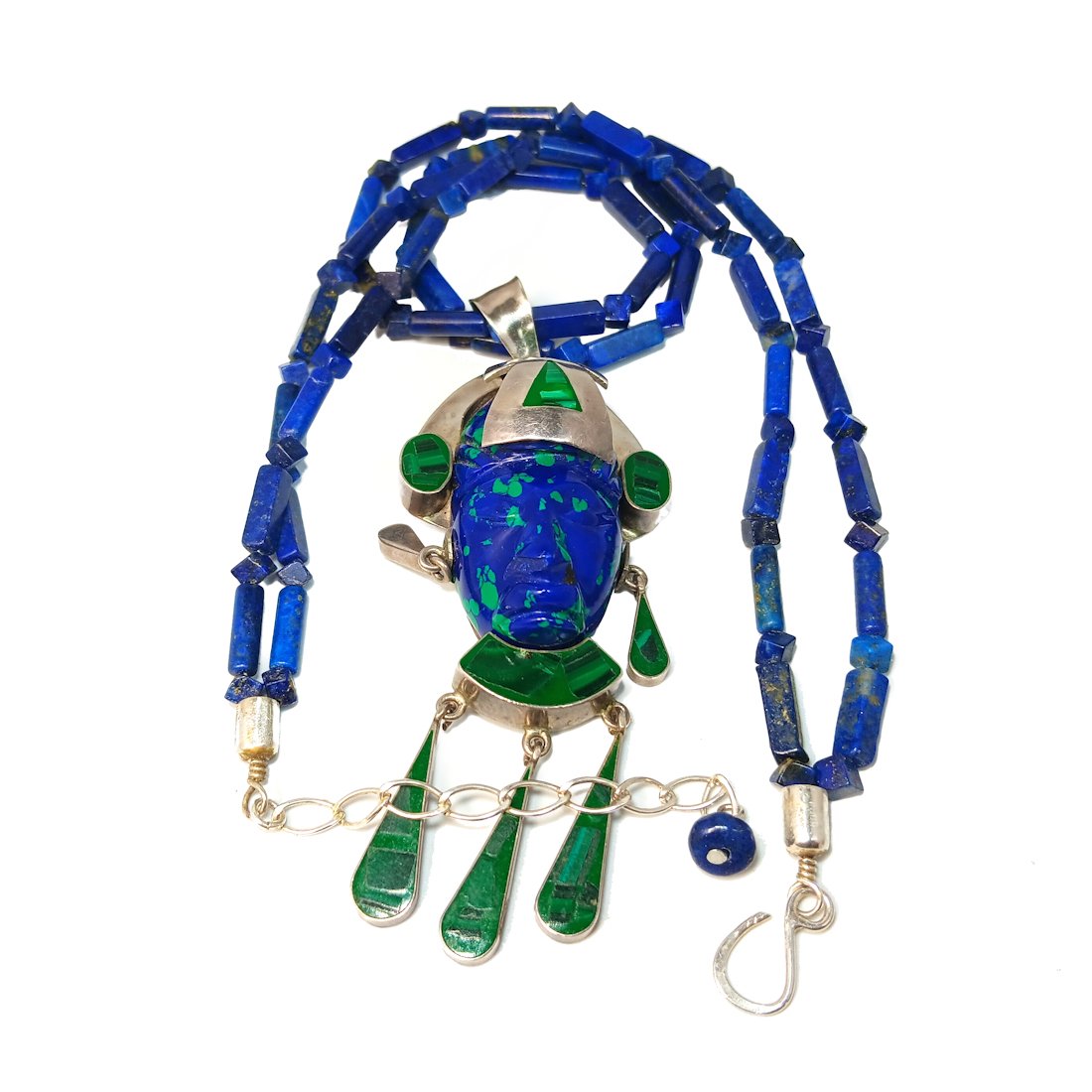 A FABULOUS LAPIS AND MALACHITE STERLING NECKLACE MEXICO (1 of 6)