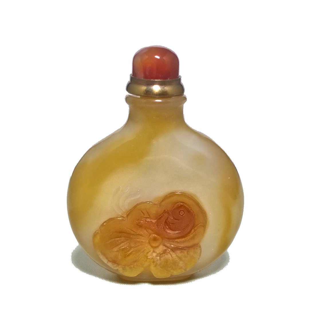 FINE CHINESE CARVED AGATE SNUFF BOTTLE FLOWER (1 of 8)