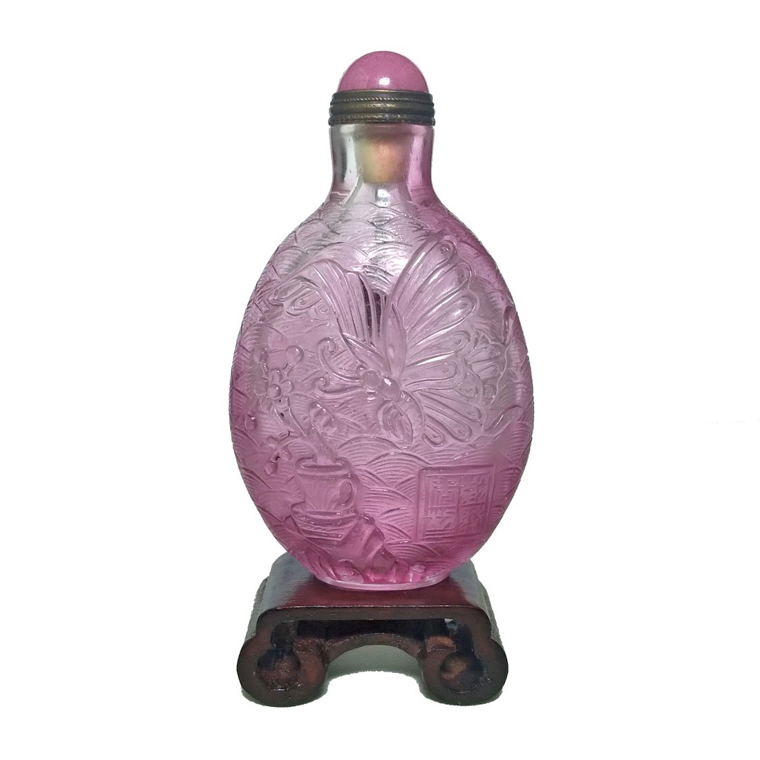SUPERB CHINESE PINK PEKING GLASS SNUFF BOTTLE QIANLONG SEAL (1 of 8)