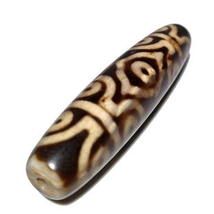 A RARE SINO-TIBETAN AGATE DZI BEAD 15 EYES: THE EXCELLENT SINO-TIBETAN AGATE DZI BEAD FEATURES A 15 EYE PATTERN WITH STRIPES. IT IS 57MM LONG AND FEATURES PATINA FROM AGE. PROVENANCE: PRIVATE FLORIDA COLLECTOR. WE PROVIDE IN-HOUSE SHIPPING FOR