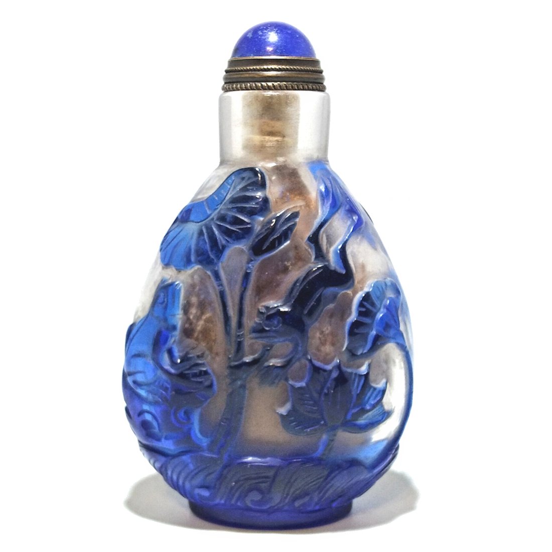 FINE CHINESE PEKING GLASS SNUFF BOTTLE MANDARIN DUCKS FROGS (1 of 8)