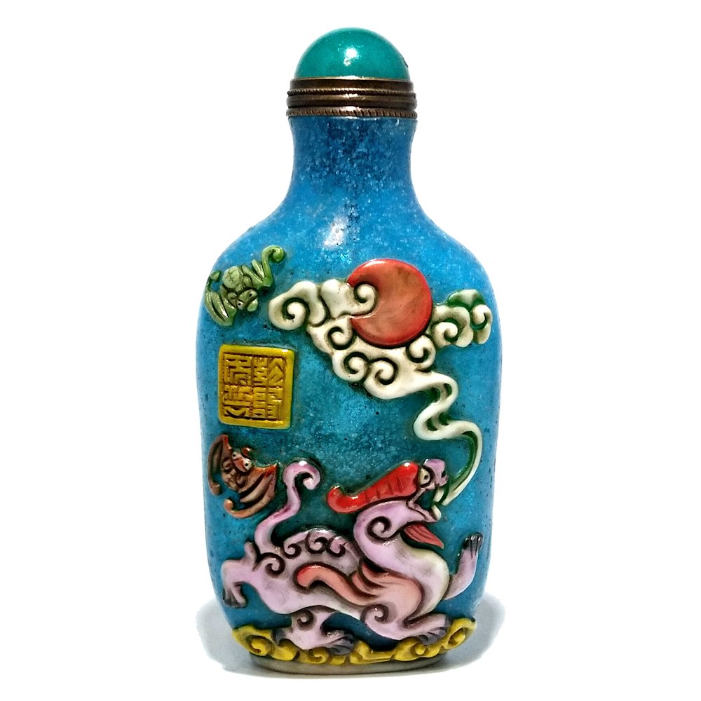 CHINESE ENAMEL SNUFF BOTTLE DRAGON FU LION BAT GOURD SIGNED QIANLONG SEAL (1 of 6)