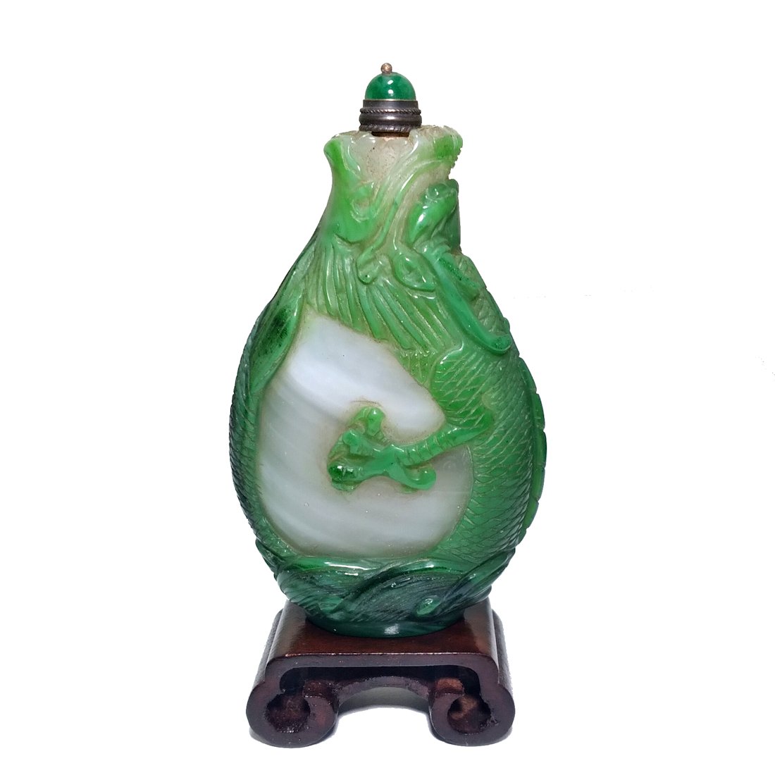 CHINESE PEKING GLASS SNUFF BOTTLE DRAGON 4 CLAWS (1 of 8)
