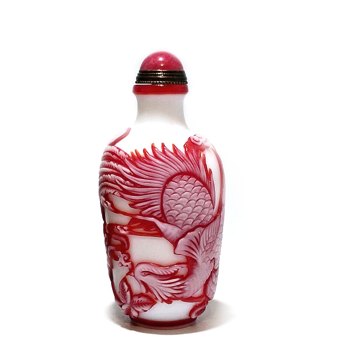 SUPERB CHINESE PEKING GLASS SNUFF BOTTLES PHOENIX QIANLONG SEAL (1 of 5)