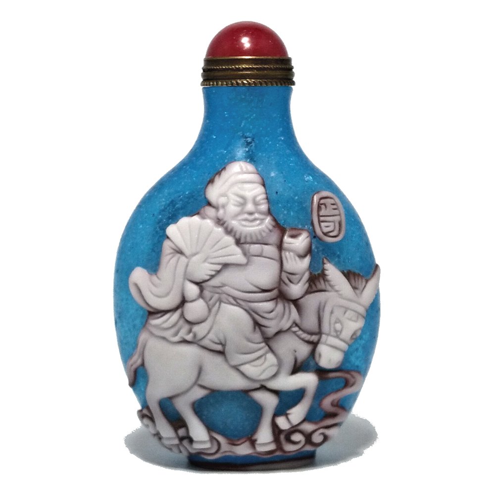 CHINESE SIGNED PEKING GLASS FIGURAL BOTTLE QIANLONG SEAL (1 of 8)