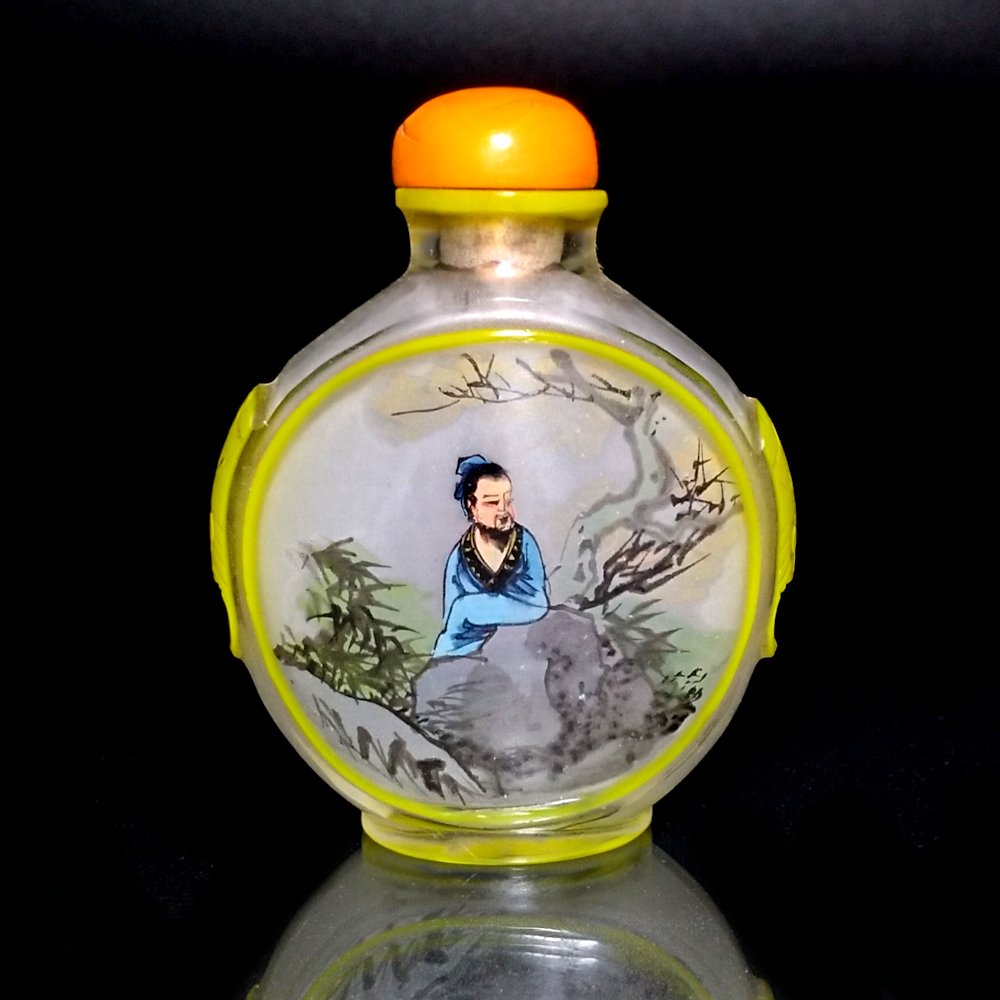 CHINESE INSIDE PAINTED PEKING GLASS SNUFF BOTTLE IMMORTAL PEONIES SIGNED (1 of 8)