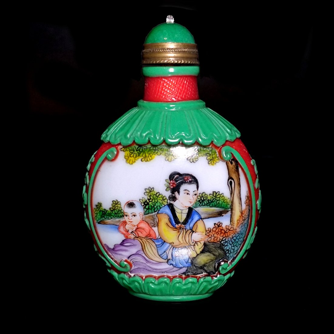 CHINESE ENAMEL SNUFF BOTTLE PEKING GLASS QIANLONG MARK (1 of 8)