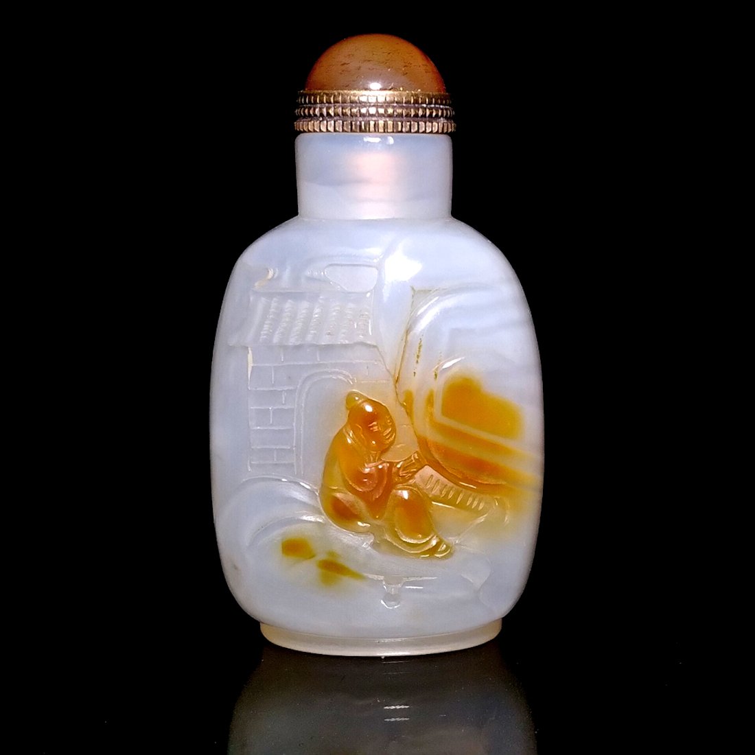 BEAUTIFUL CHINESE CARVED AGATE SNUFF BOTTLE ELDER (1 of 8)