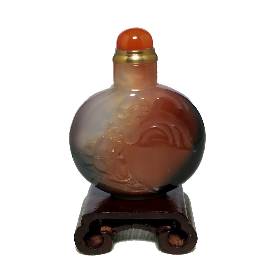 CHINESE CARVED AGATE MINIATURE SNUFF BOTTLE ELDER BAT (1 of 8)