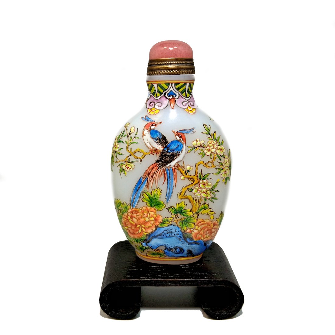FINE CHINESE ENAMEL ON GLASS SNUFF BOTTLE DRAGONFLY FROGS LOTUS QIANLONG (1 of 8)