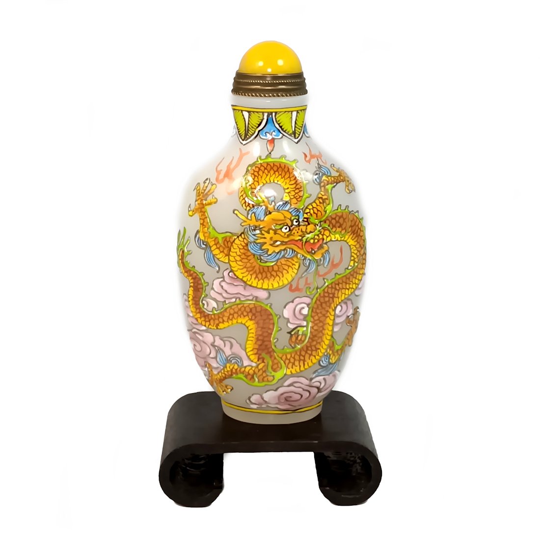 FINE CHINESE SNUFF BOTTLE ENAMEL IMPERIAL DRAGONS QIANLONG MARK (1 of 8)