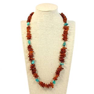 A FABULOUS VINTAGE SOUTHWESTERN NATIVE AMERICAN NECKLACE AMBER TURQUOISE STERLING: THIS FABULOUS VINTAGE SOUTHWESTERN NECKLACE INCLUDES AMBER, TURQUOISE AND STERLING CLASP. THE NECKLACE MEASURE 22 INCHES AND WEIGHT OF 36gr.