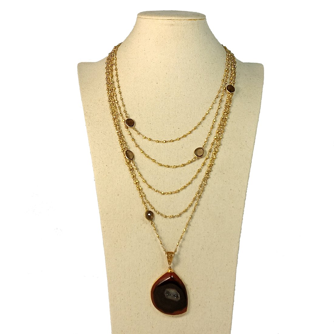 A SUPERB VINTAGE SILVER  5 STRANDS NECKLACE BY SAPHIA  AGATE PENDANT 19" (1 of 5)