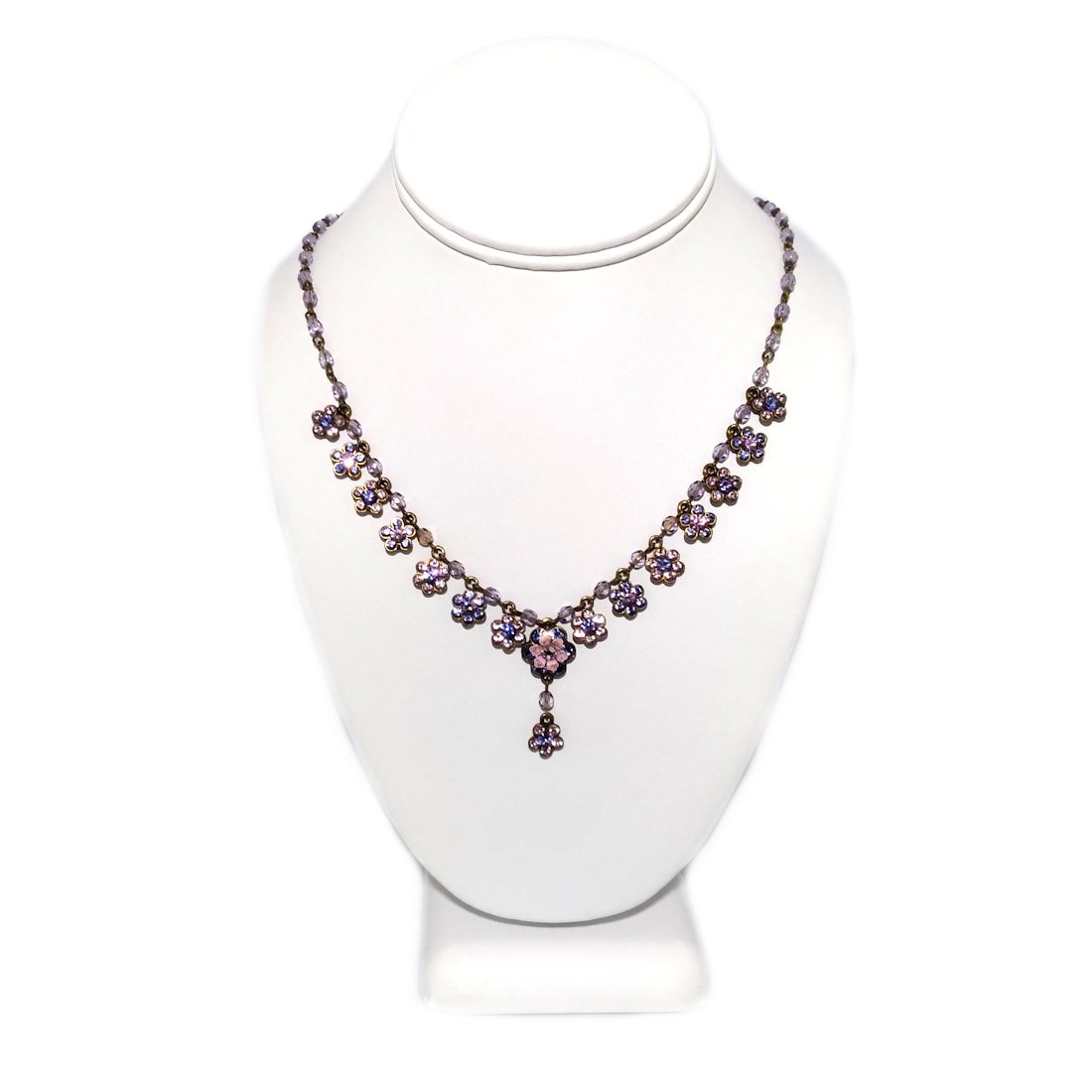 AN AUTHENTIC VINTAGE MICHAL NEGRIN NECKLACE COSTUME JEWELRY: THIS IS A BEAUTIFUL CREATION BY THE RENOWNED ISRAELI DESIGNER MICHAL NEGRIN. THE NECKLACE IS SIGNED IT. IT IS 18 INCHES LONG. IN EXCELLENT CONDITION. STANDS ARE FOR DISPLAY ONLY, NOT INCLUDED UNLESS O