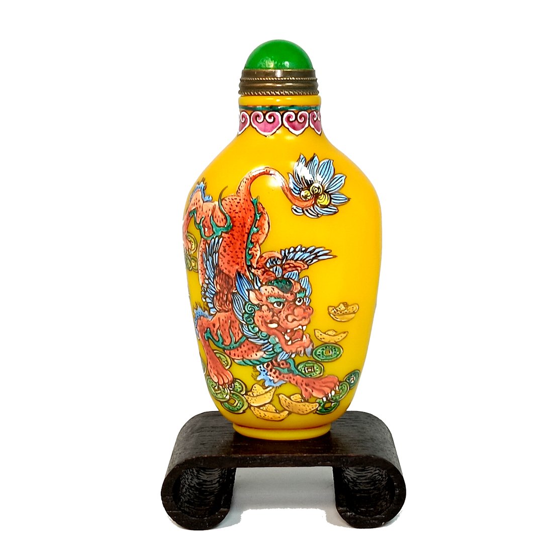 FANTASTIC IMPERIAL CHINESE SNUFF BOTTLE ENAMEL ON GLASS FU LION QIANLONG (1 of 8)