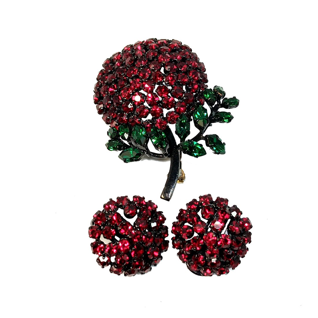 EXQUISITE  AUSTRIAN FRUIT SET APPLE RED GREEN BROOCH EARRINGS (1 of 5)
