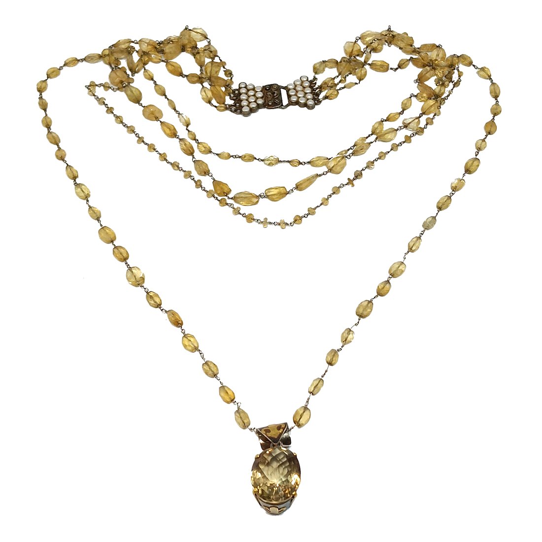 FANTASTIC ANTIQUE NECKLACE STERLING CITRINES GOLD (1 of 5)