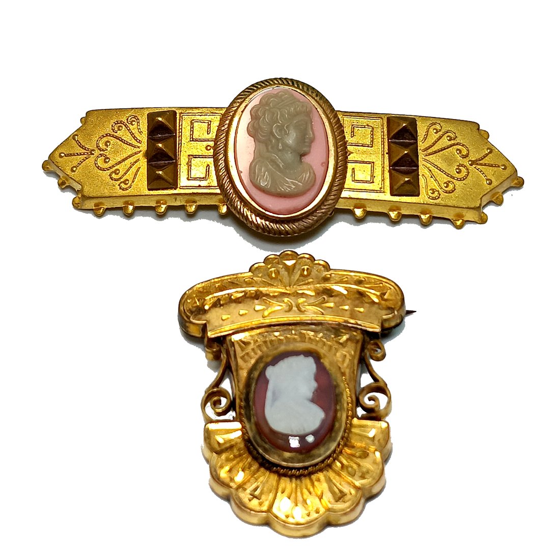 FINE LOT OF 2 VICTORIAN CAMEO STONE BROOCHES (1 of 4)