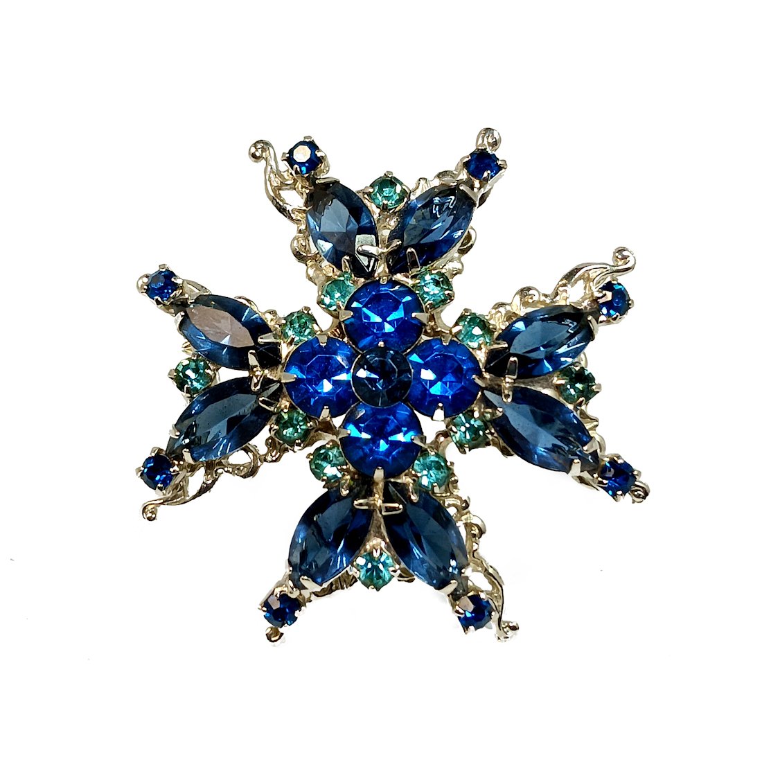 A LARGE VINTAGE BROOCH MALTESE CROSS  MID CENTURY RHINESTONES (1 of 4)