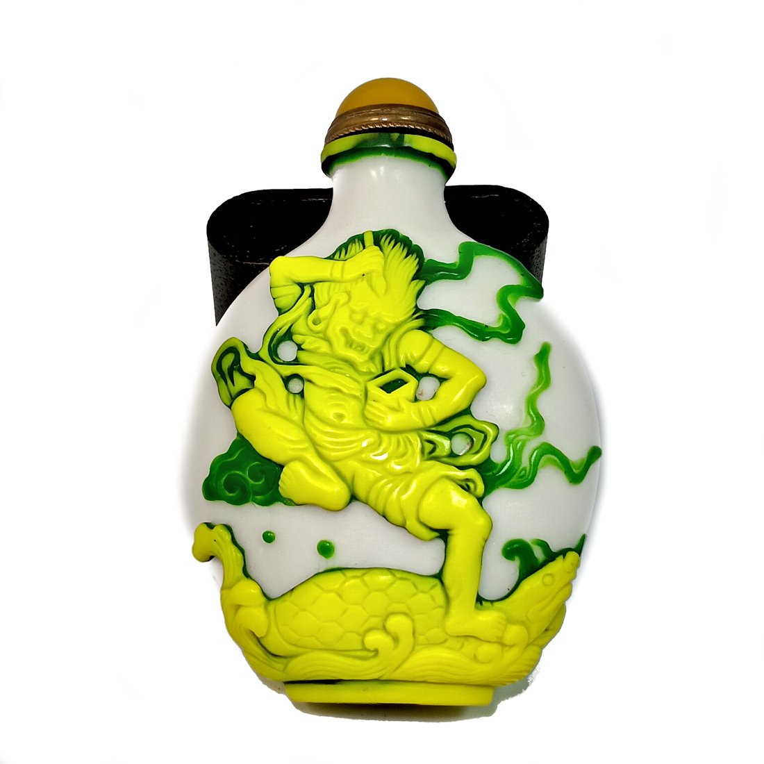 FANTASTIC CARVED PEKING GLASS CHINESE SNUFF BOTTLE FIGURAL QIANLONG SEAL (1 of 8)