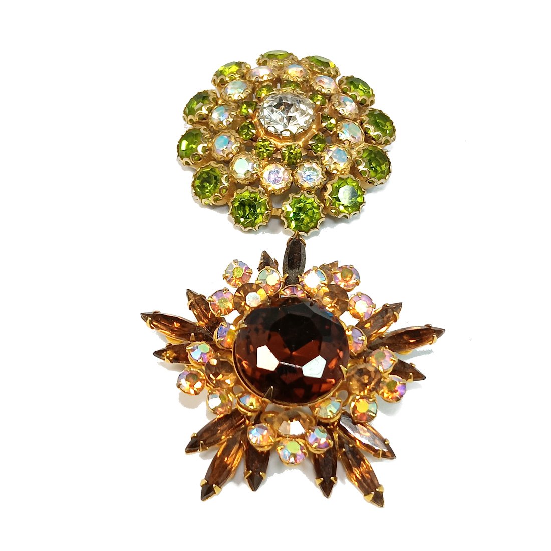 FINE VINTAGE LOT OF 2 BROOCHES RHINESTONES IN PRONGS (1 of 5)