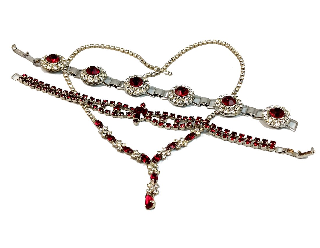 VINTAGE LOT NECKLACE 2 BRACELETS KRAMER RHINESTONES PRONG SET (1 of 4)