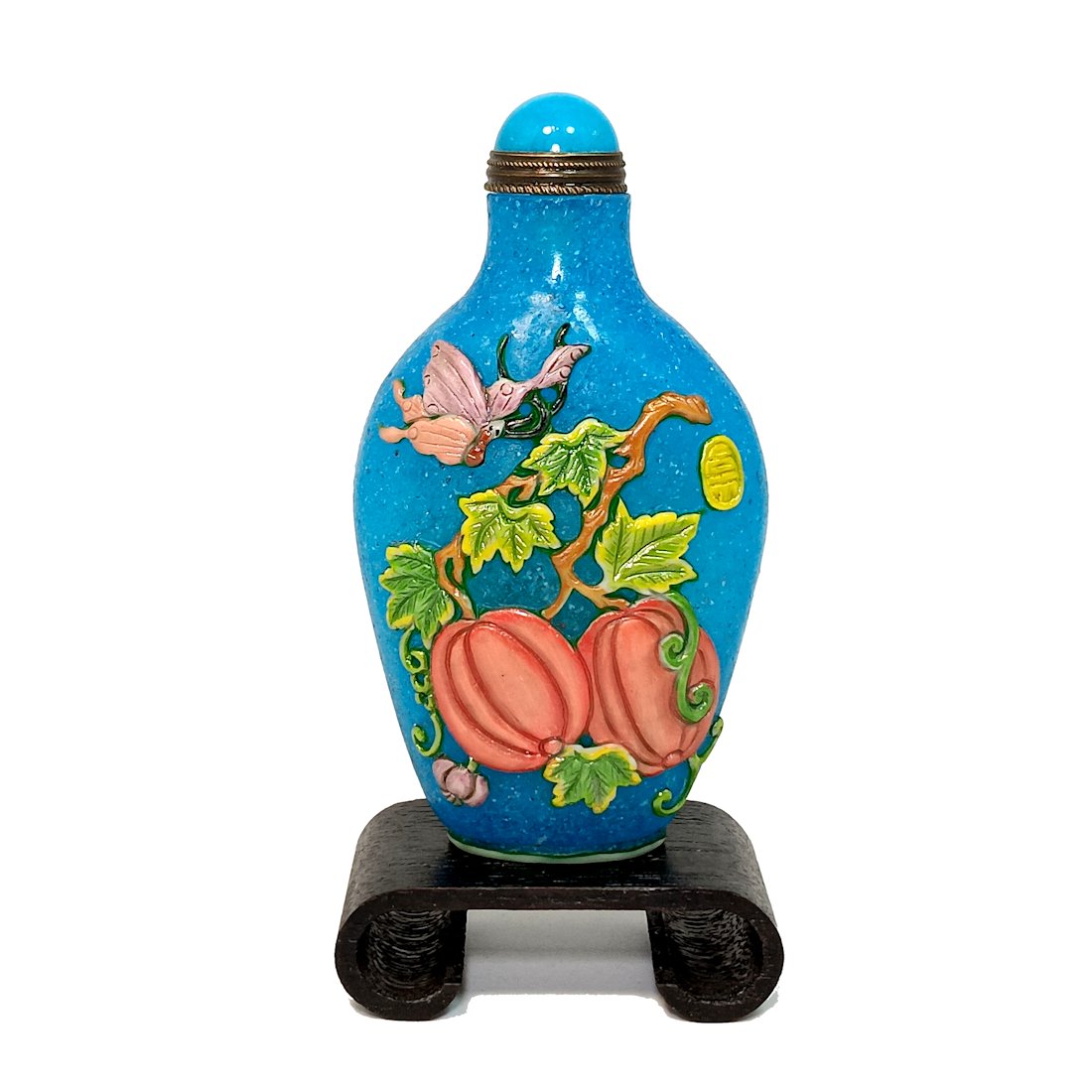 FINE CHINESE SIGNED SNUFF BOTTLE ENAMELED GLASS BIRDS GOURDS VINES (1 of 8)