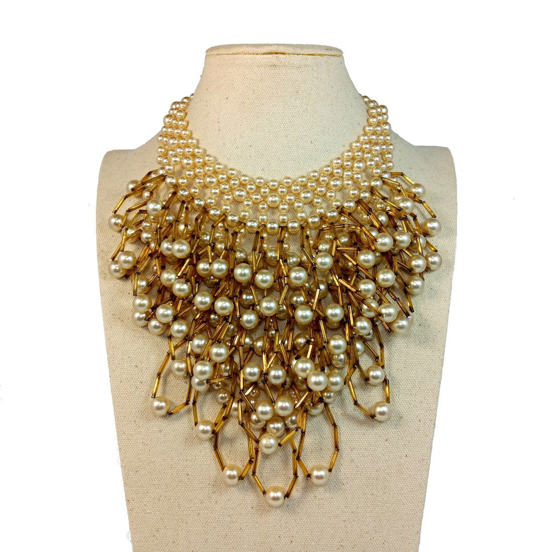 VINTAGE FAUX PEARL STATEMENT NECKLACE BIB ROUSSELET? (1 of 5)