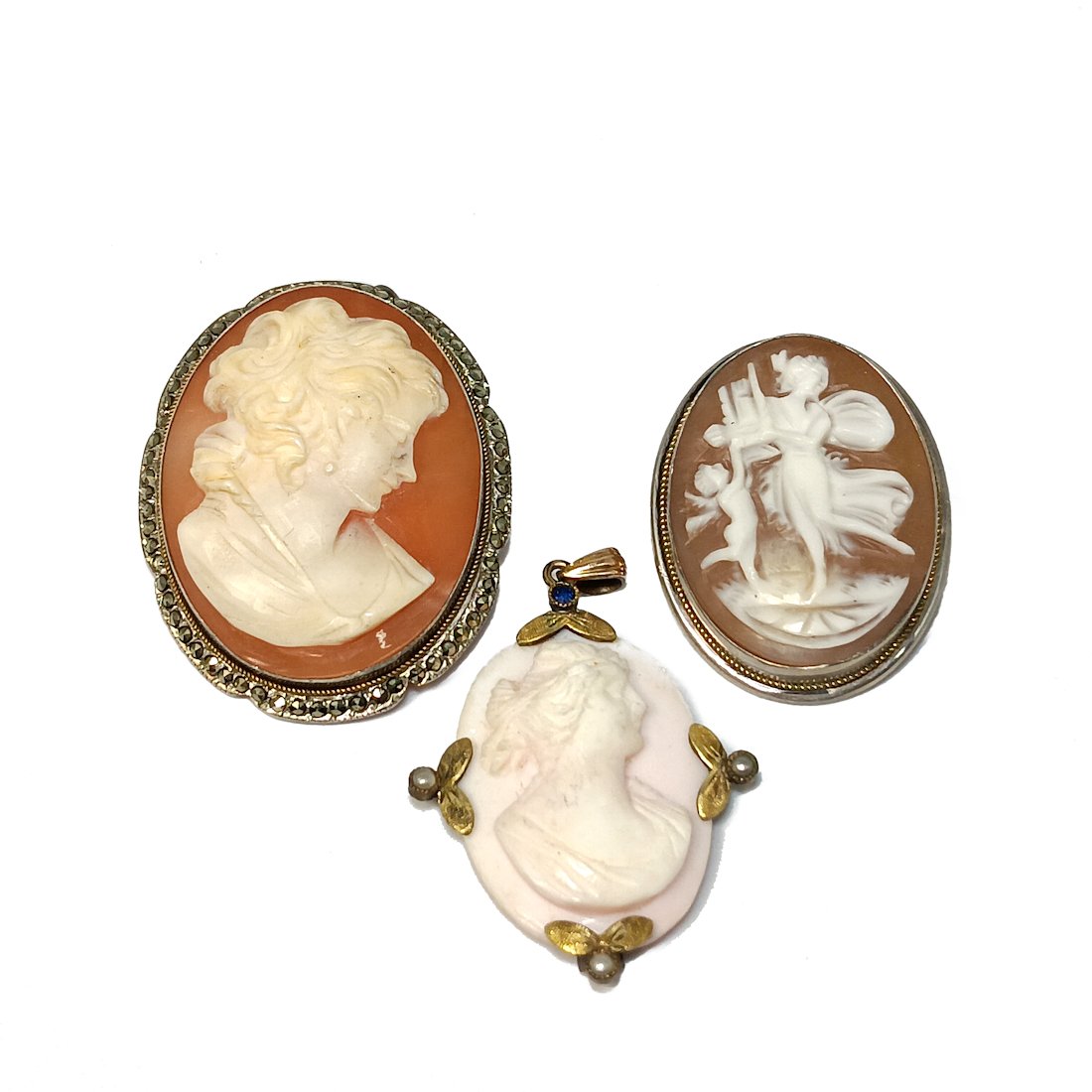 A VICTORIAN ANTIQUE SHELL CAMEO LOT SILVER (1 of 3)