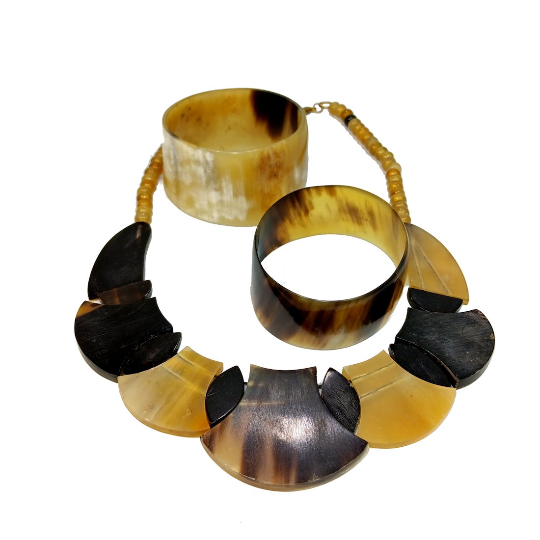 FINE VINTAGE HORN LOT OF 2 BANGLES AND A NECKLACE (1 of 3)