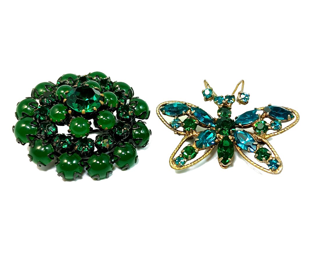 SUPERB SIGNED VINTAGE LOT OF 2 BROOCHES REGENCY AUSTRIA RHINESTONE (1 of 6)