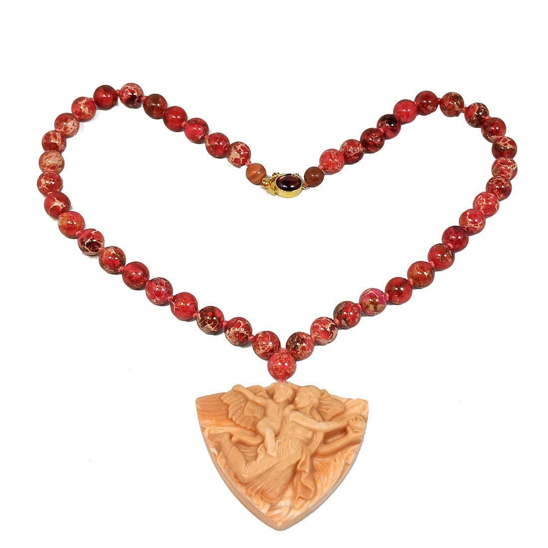 WONDERFUL VINTAGE SEA JASPER NECKLACE 925 GARNET CLASP (1 of 4)