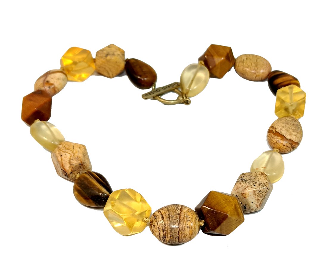 SIGNED SIGRID OLSEN VINTAGE NECKLACE 16" CITRINE JASPER TIGER'S EYE (1 of 5)