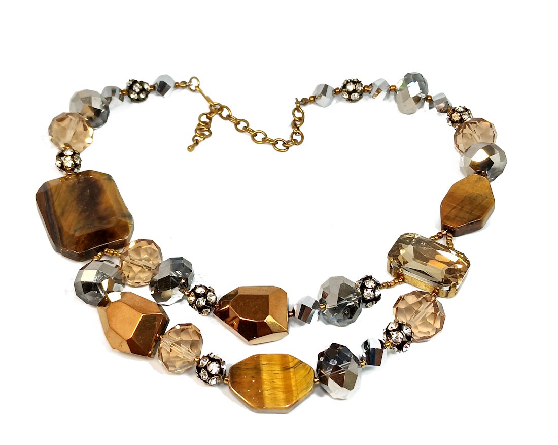 FABULOUS VINTAGE TIGER'S EYE RHINESTONE NECKLACE 19" (1 of 4)