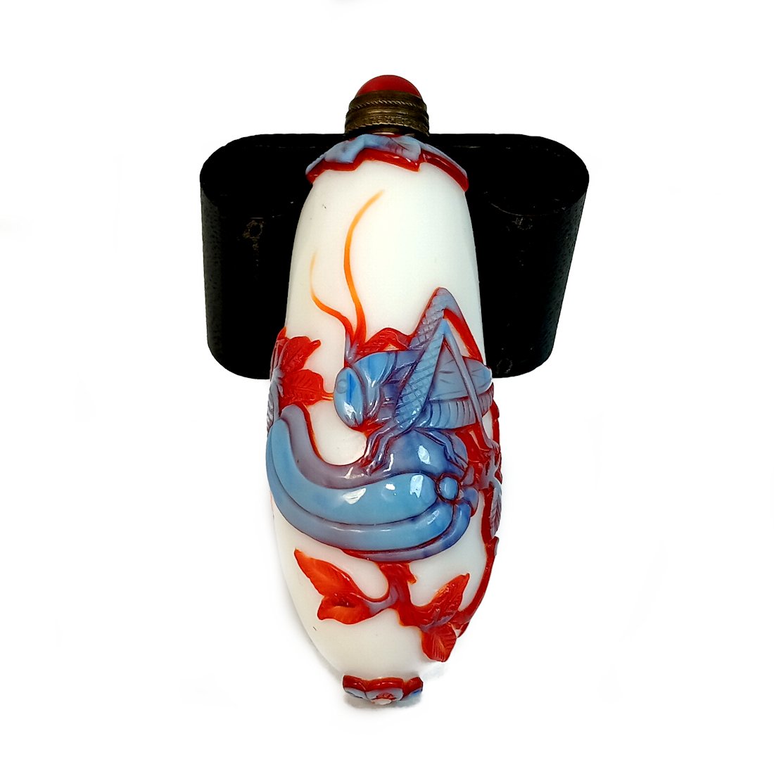 FINE CHINESE PEKING GLASS SNUFF BOTTLE CRICKET GOURD QIANLONG SEAL (1 of 6)