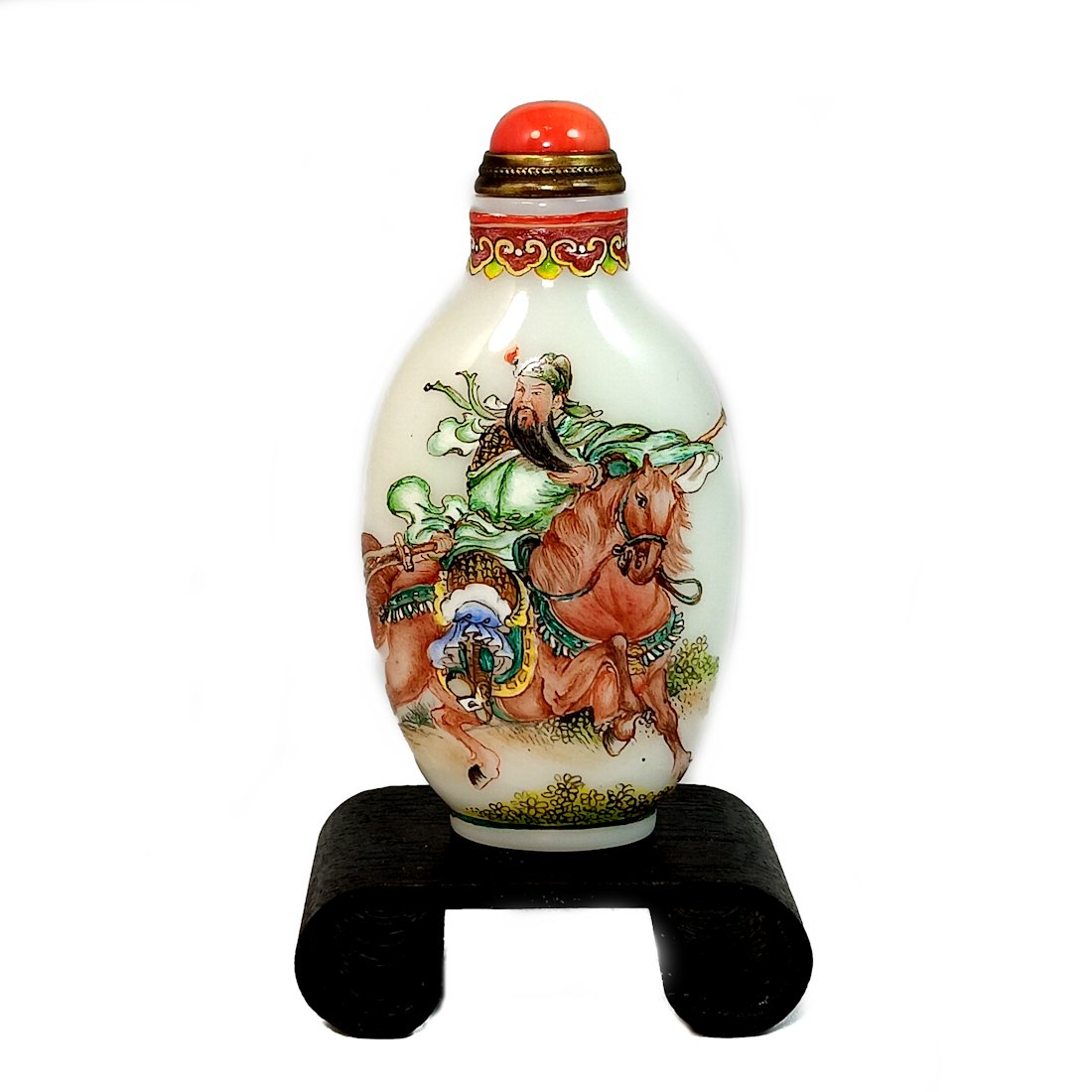 VERY FINE CHINESE ENAMEL ON GLASS SNUFF GENERAL WARRIOR QIANLONG MARK (1 of 9)