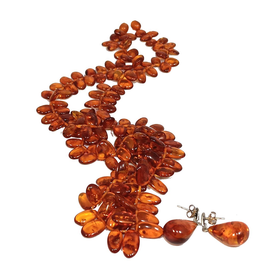 A  BALTIC AMBER NECKLACE 24" WITH EARRINGS STERLING 32 GRAMS (1 of 3)