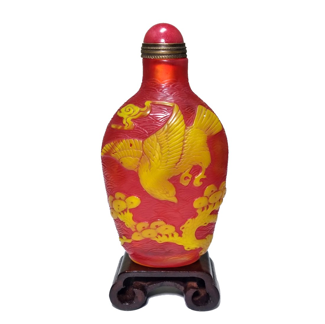 CHINESE PEKING GLASS SNUFF BOTTLE BIRDS QIANLONG SEAL (1 of 8)