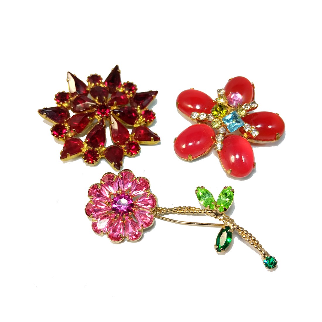 EXQUISITE LOT OF 3 VINTAGE RHINESTONE BROOCHES (1 of 4)