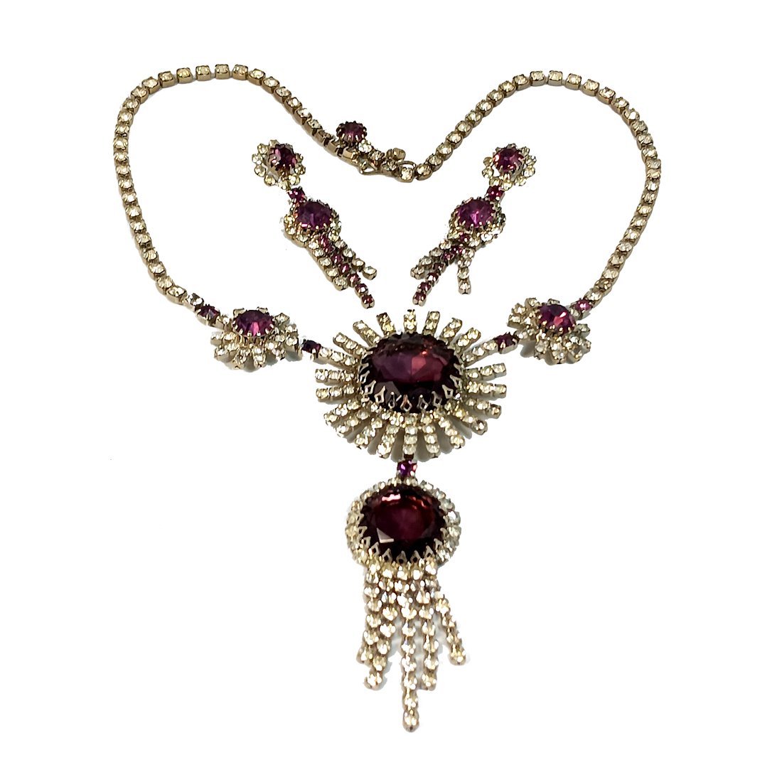 HIGH END VINTAGE MID CENTURY RHINESTONE NECKLACE EARRINGS KRAMER? (1 of 3)