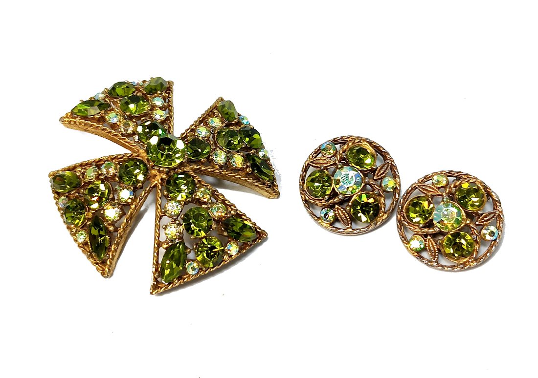 VINTAGE REGENCY SET MALTESE CROSS BROOCH EARRINGS RHINESTONES (1 of 3)