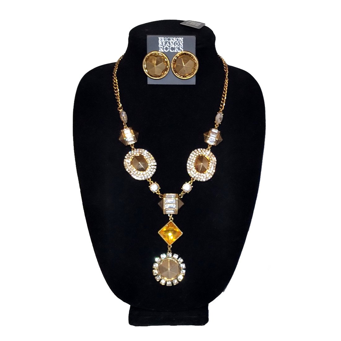 VINTAGE ERICKSON BEAMON ROCKS SET NECKLACE EARRINGS RHINESTONES (1 of 3)