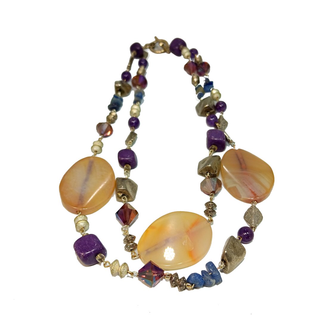 VINTAGE AGATE AMETHYST CHAROITE STERLING SILVER NECKLACE (1 of 3)